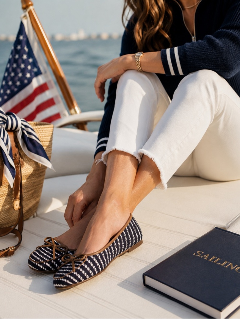 DV by Dolce Vita Rope Print Ballet Flats 8 Nautical Coastal Preppy Bow Loafer